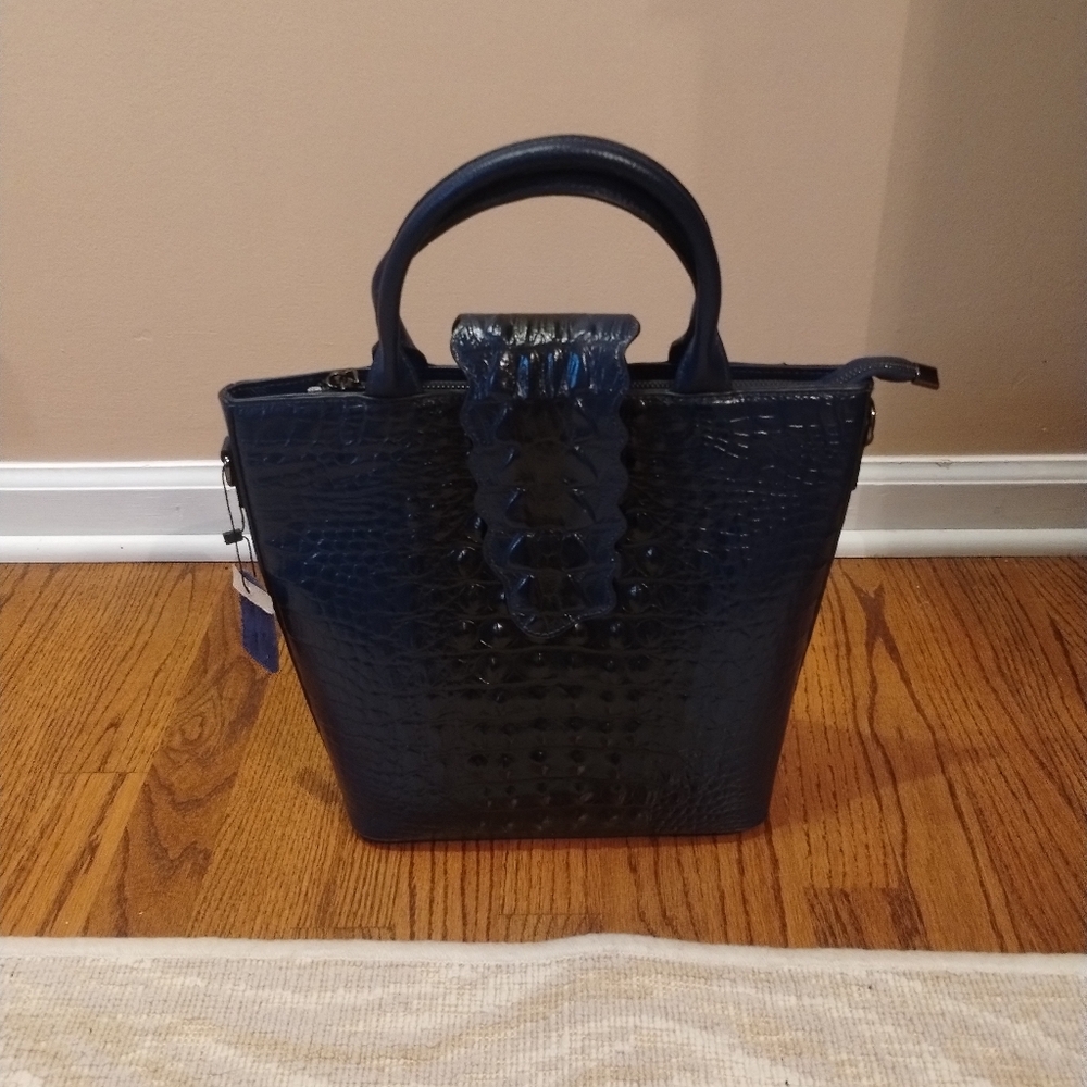 NWOT Medium Size Elegant Navy Blue Crocodile-Embossed Handbag